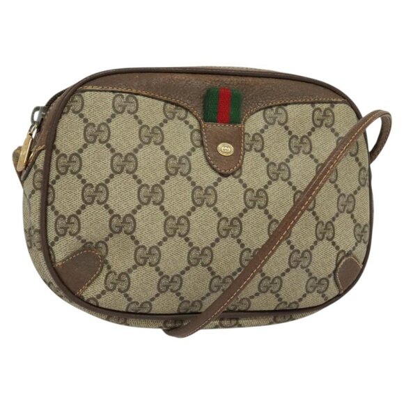 GUCCI GG Supreme Web Sherry Line Shoulder Bag PVC Beige  Auth - Picture 1 of 16
